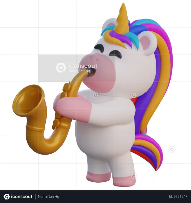 Unicorn Playing Saxophone  3D Illustration