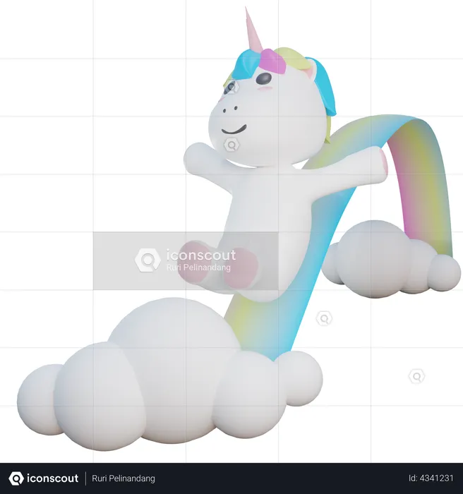 Unicorn Riding The Rainbow  3D Illustration
