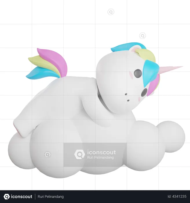 Unicorn Sleep On Cloud  3D Illustration