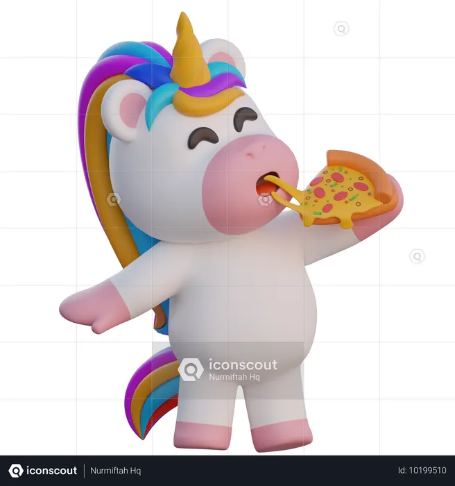 Unicornio comiendo pizza  3D Illustration