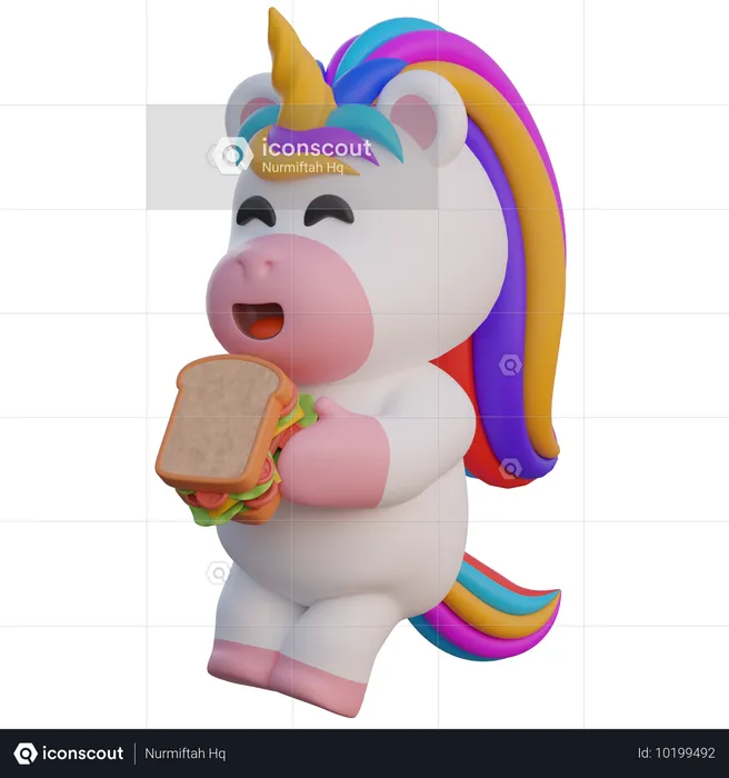 Unicornio comiendo un sandwich  3D Illustration