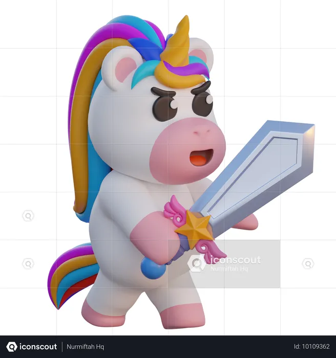 Unicornio peleando con espada  3D Illustration