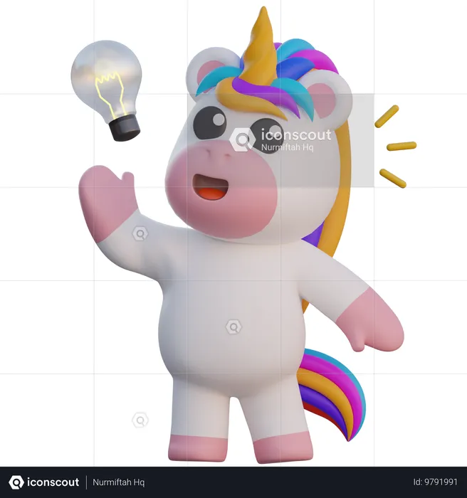 Unicornio tiene una idea  3D Illustration