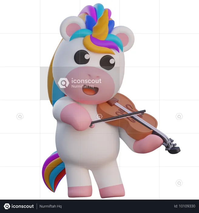 Unicornio tocando el violin  3D Illustration