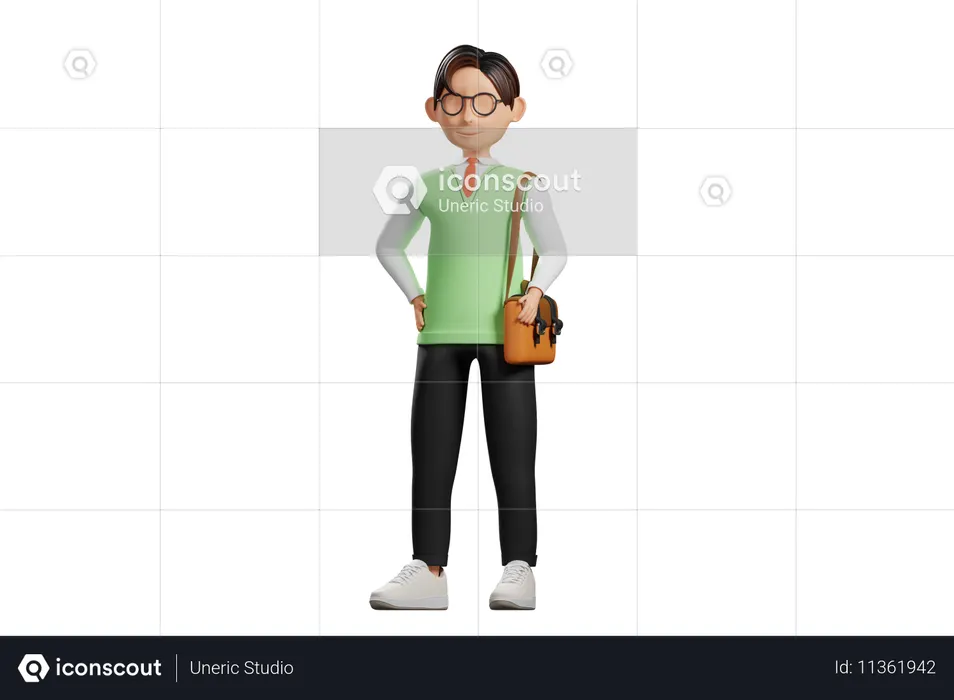 Élève en uniforme scolaire marchant tout en portant un sac  3D Icon
