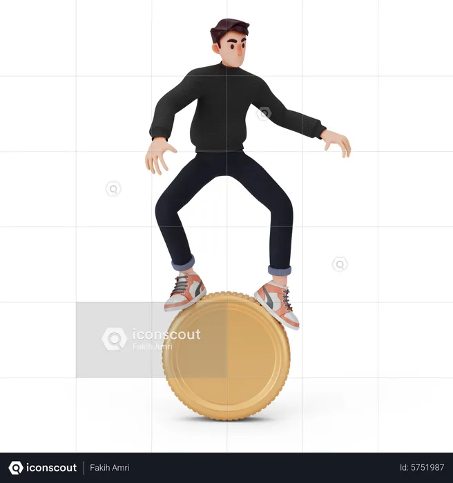 Unique boy standing on coin  3D Illustration
