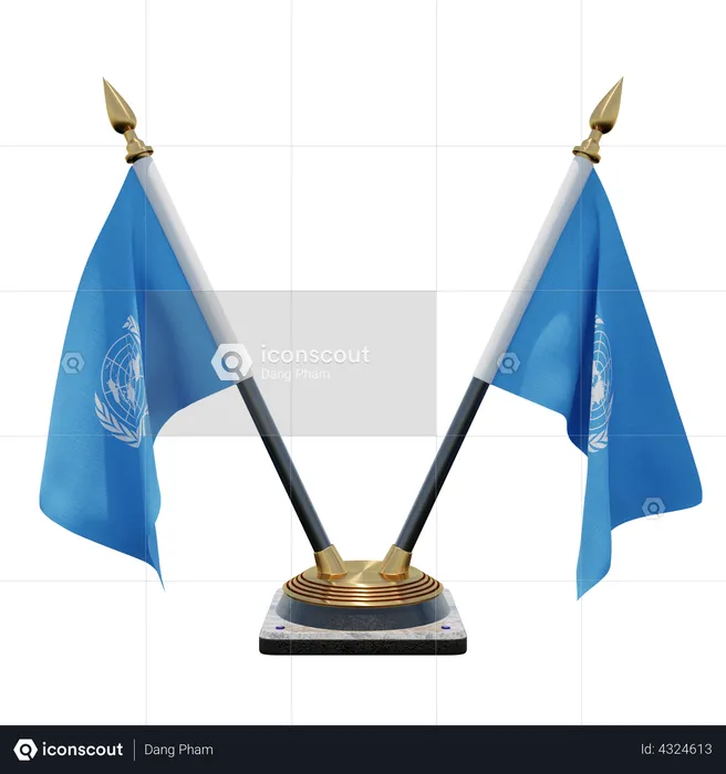 United Nations Double Desk Flag Stand Flag 3D Flag