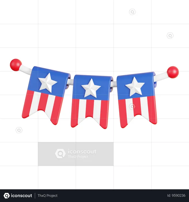 United States Flag Banner  3D Icon