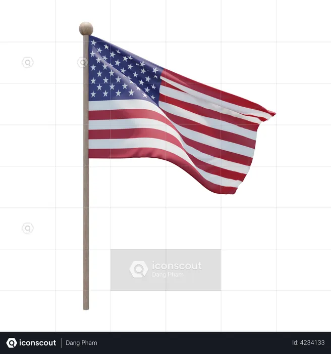 United States Flag Pole  3D Illustration