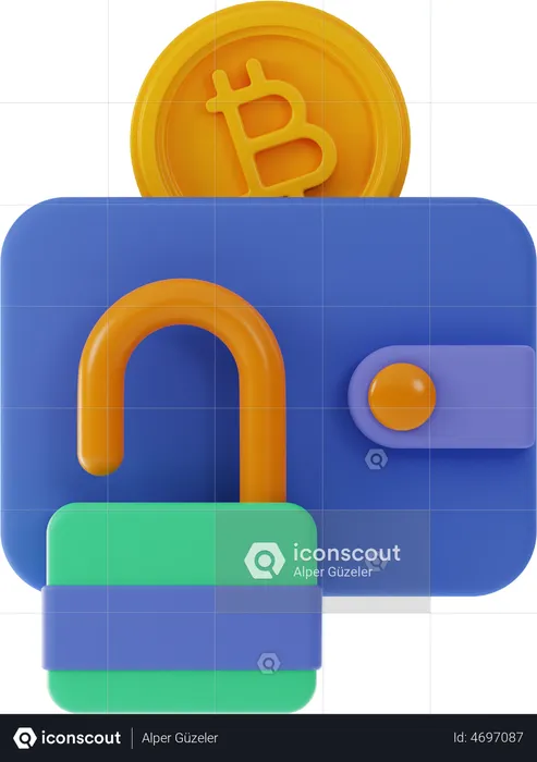 Unlock Bitcoin Wallet  3D Illustration