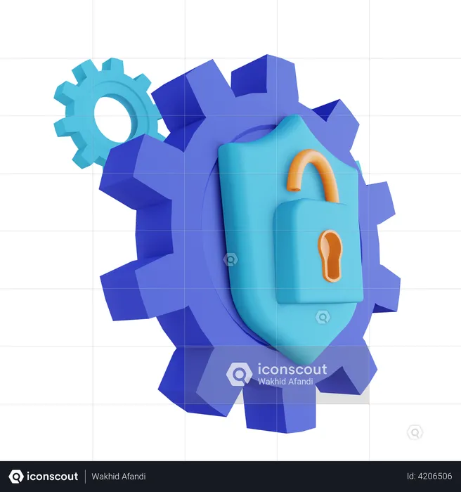 Unlock gear security  3D Illustration