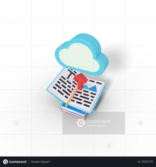 Upload e book on cloud  3D Icon