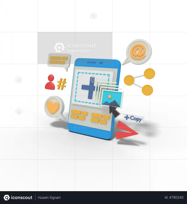Upload pictures on Social media app using mobile  3D Illustration