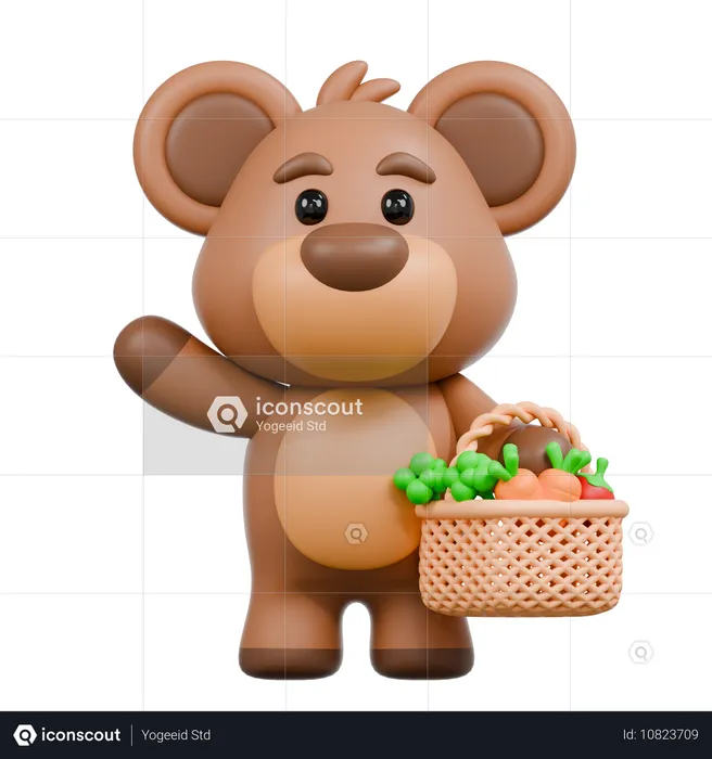 Urso com vegetais  3D Illustration