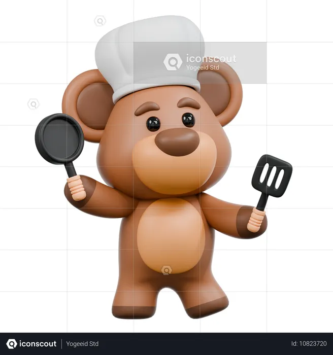 O urso está cozinhando  3D Illustration