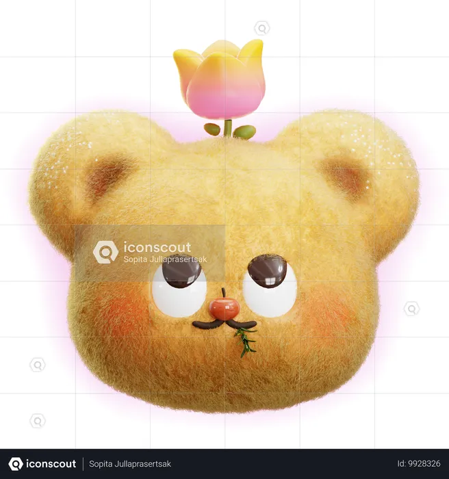 Urso feliz com flor Emoji 3D Icon