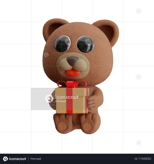Urso segurando caixa de presente  3D Illustration