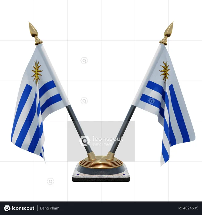Uruguay Double Desk Flag Stand Flag 3D Illustration