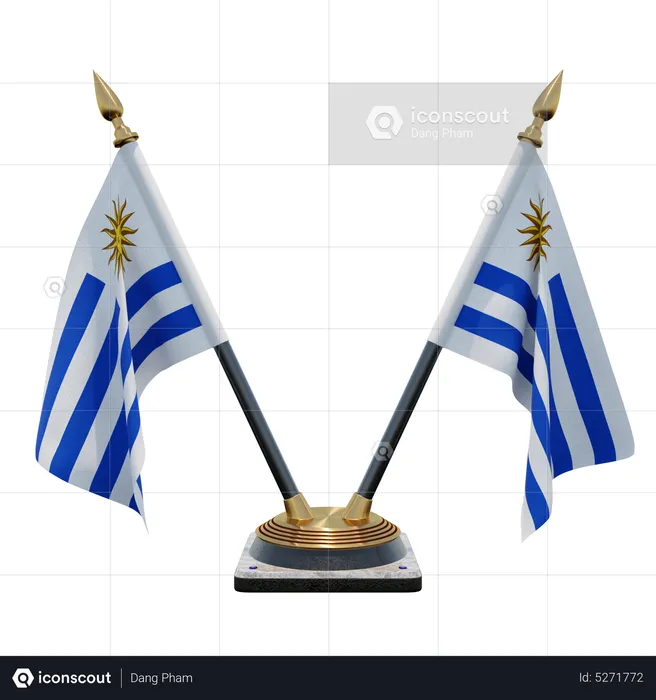 Uruguay Double (V) Desk Flag Stand Flag 3D Icon
