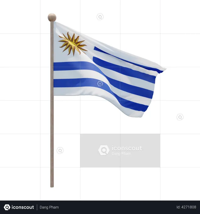 Uruguay Flagpole Flag 3D Illustration