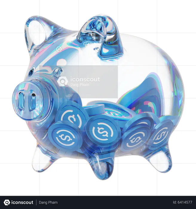 Usdc Clear Glass Piggy Bank With Decreasing Piles Of Crypto Coins  3D Icon