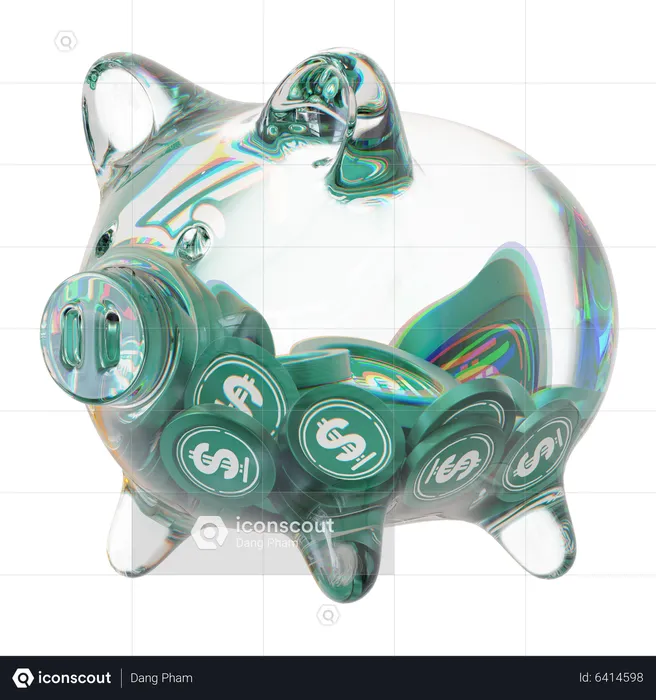 Usdd Clear Glass Piggy Bank With Decreasing Piles Of Crypto Coins  3D Icon