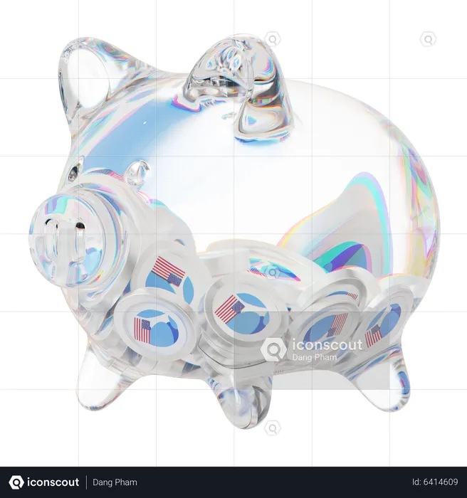 Ustc Clear Glass Piggy Bank With Decreasing Piles Of Crypto Coins  3D Icon