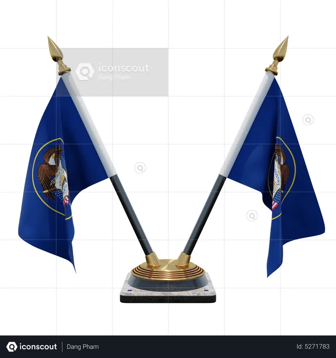 Utah Double (V) Desk Flag Stand Flag 3D Icon