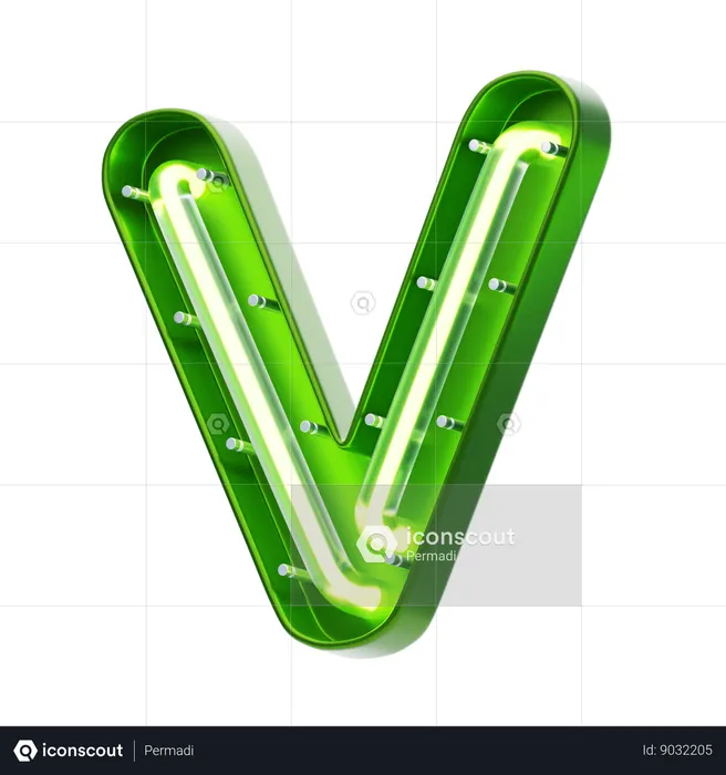 V Letter Shape Neon Text  3D Icon