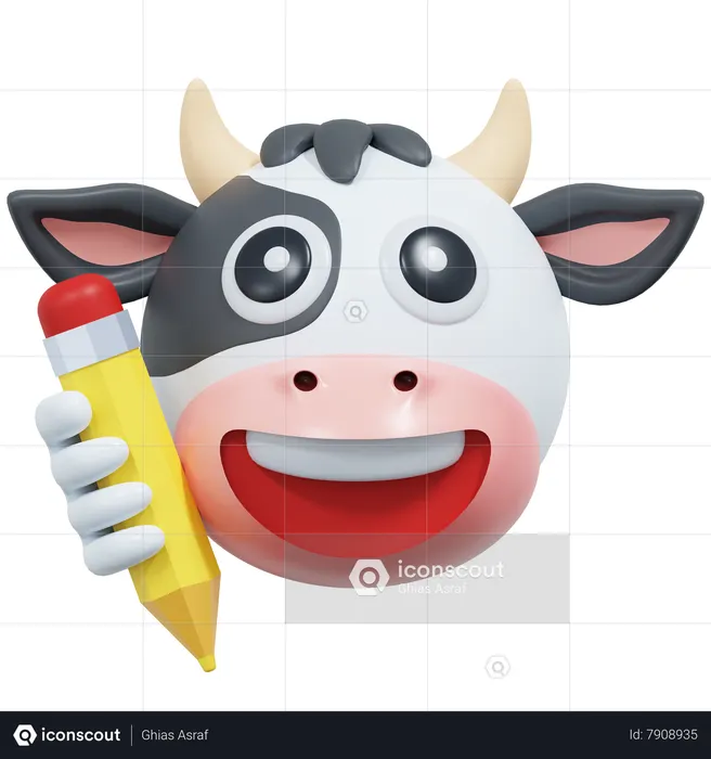 Vaca escrevendo com lápis Emoji 3D Icon