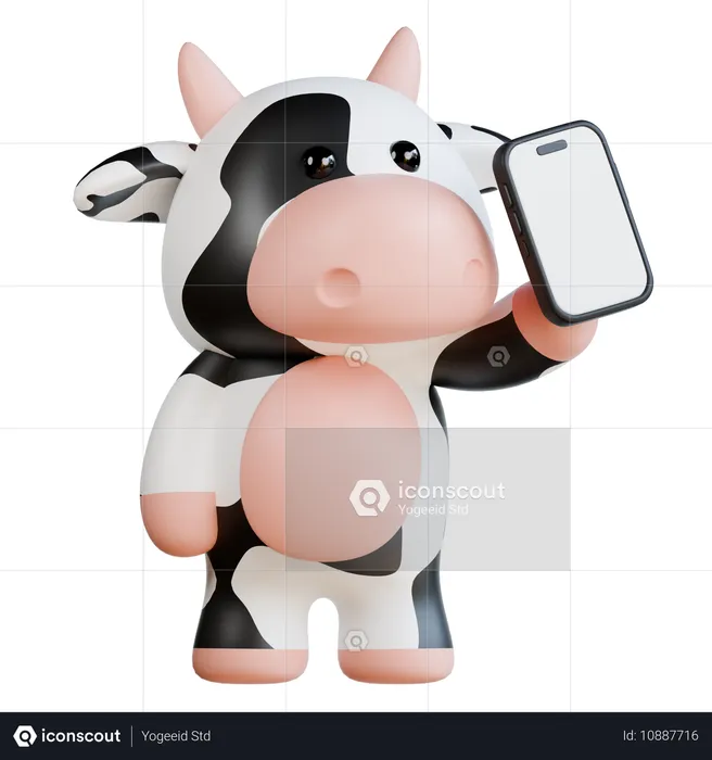 Vaca linda que trae un teléfono inteligente  3D Illustration