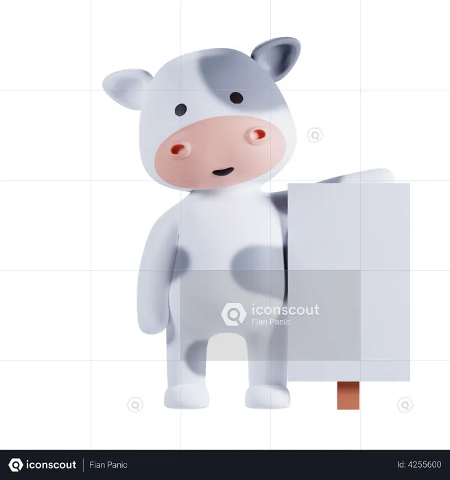 Vache tenant une pancarte  3D Illustration