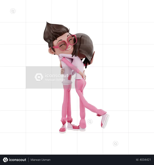 Valentin Couple Hugging  3D Illustration