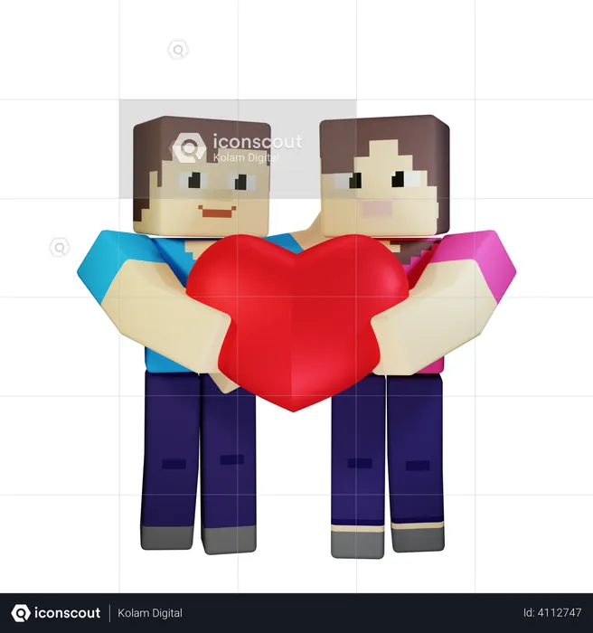 Valentine Couple Holding Heart With Romantic Love  3D Illustration