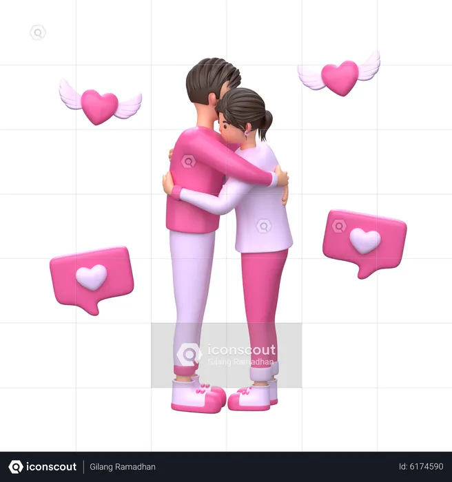 Valentine Couple hugging  3D Illustration