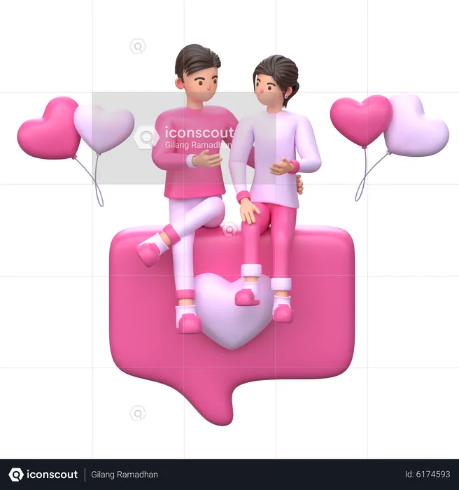 Valentine Couple sitting together  3D Illustration