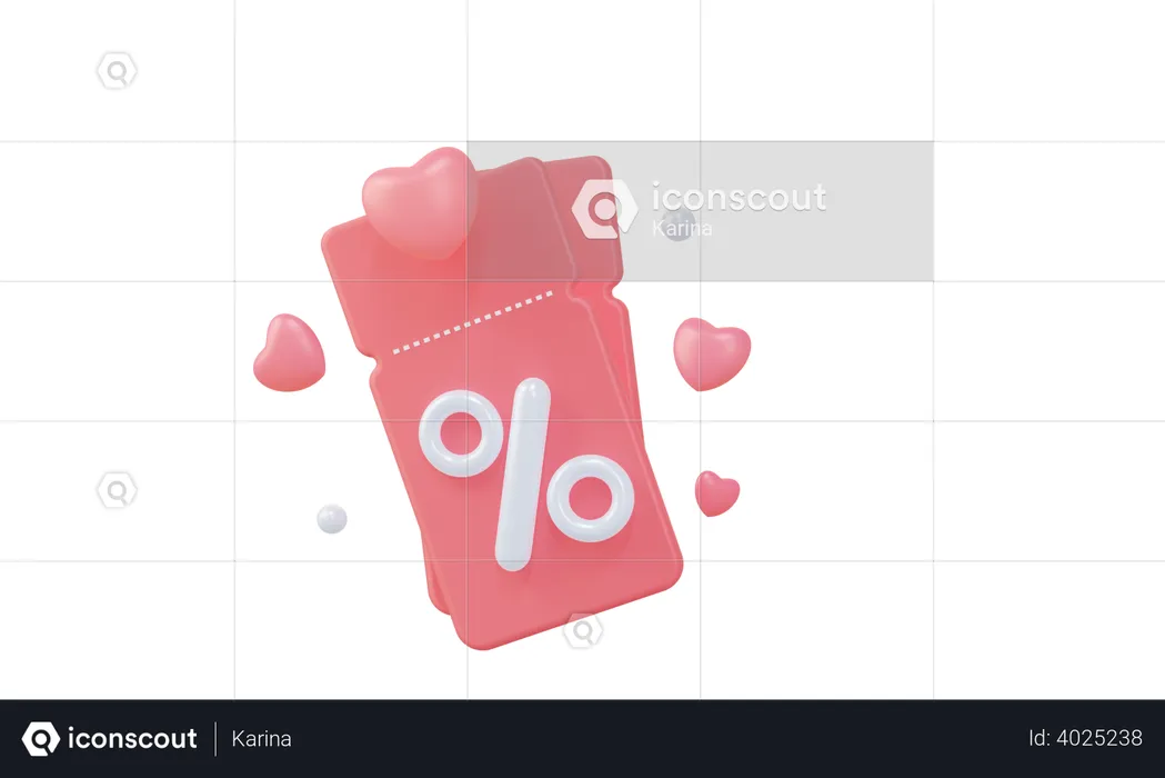 Valentine discount coupon  3D Illustration