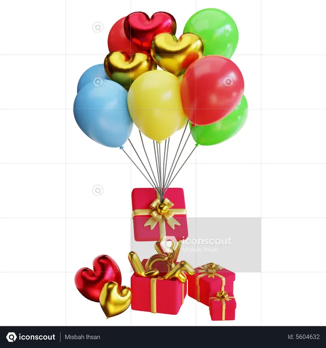Valentine Gift With Balloons  3D Icon