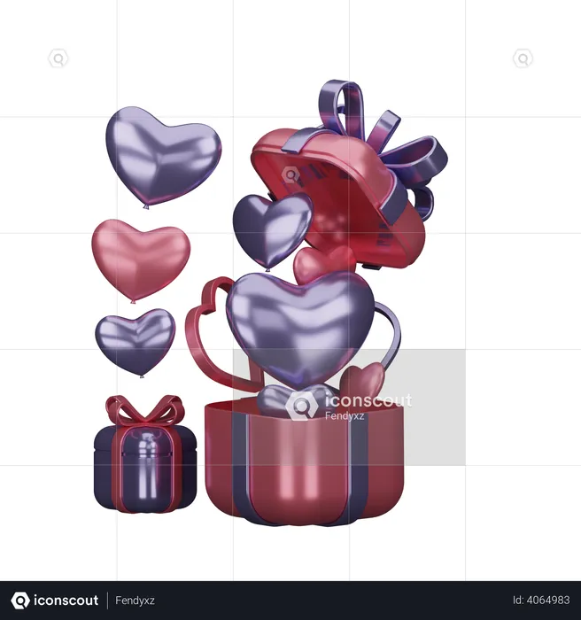 Valentine Gifts with balloons  3D Illustration