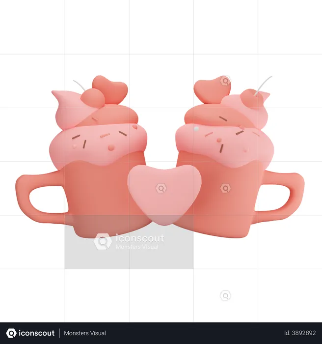 Valentine Mug With Ice Cream  3D Illustration
