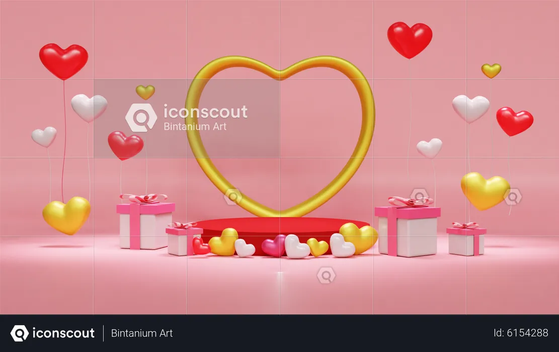 Valentine Ornament Podium  3D Illustration