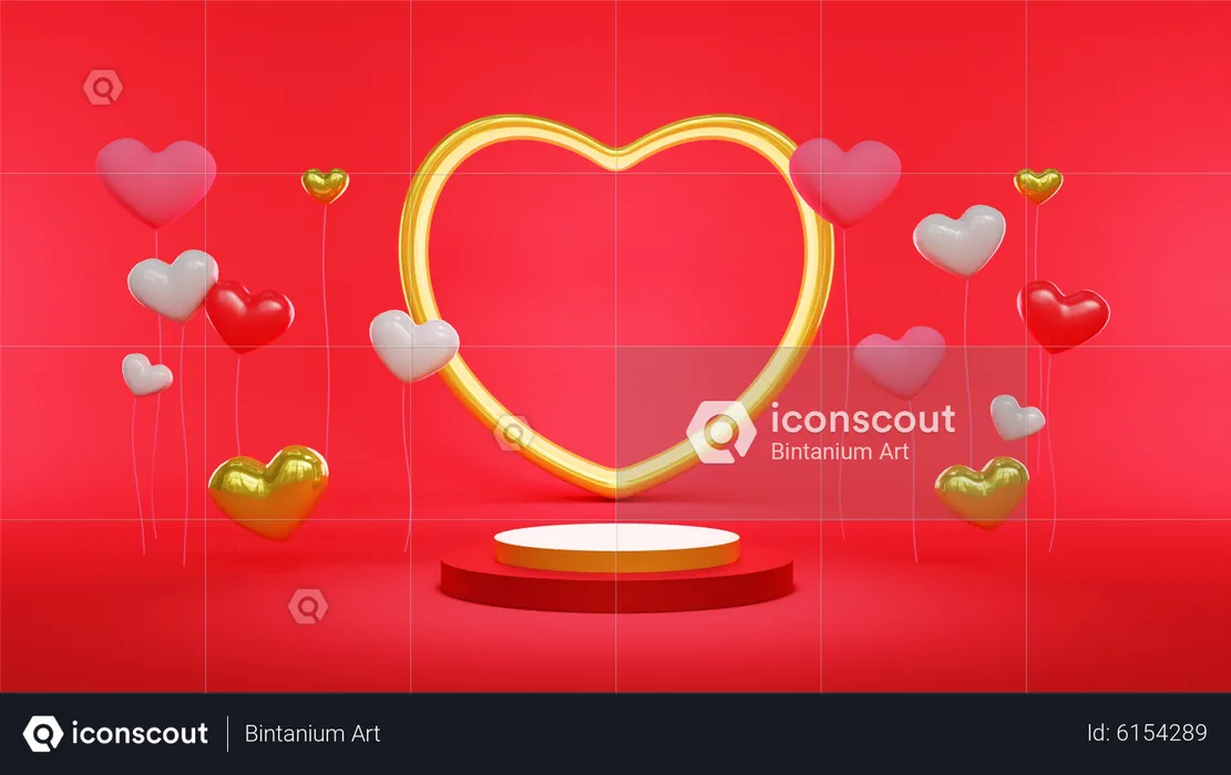 Valentine Ornament Podium  3D Illustration