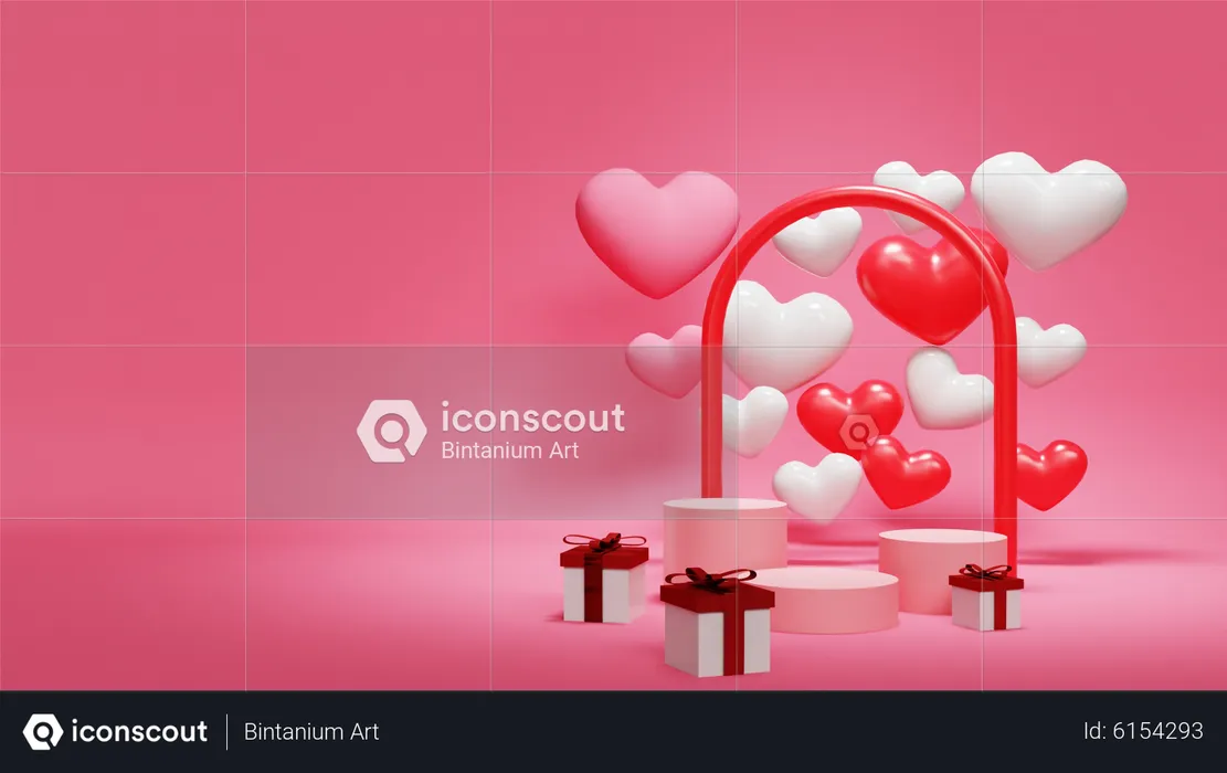 Valentine Ornament Podium  3D Illustration