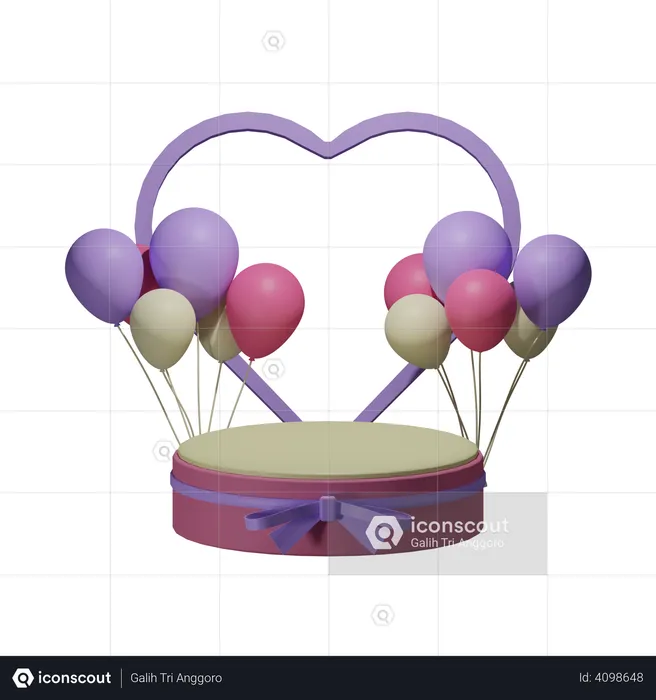 Valentine podium with balloon  3D Illustration