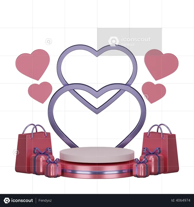 Valentine Podium with gifts  3D Illustration