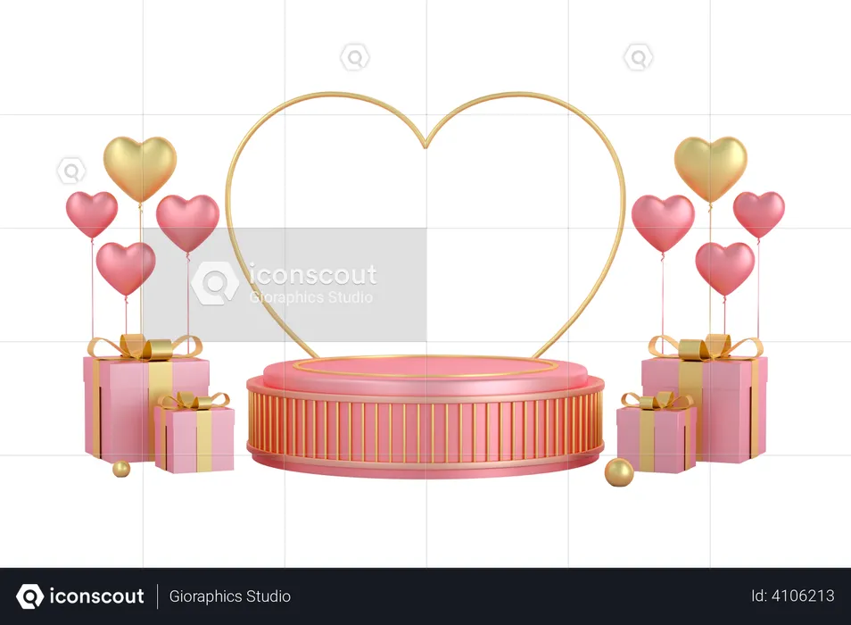 Valentine podium with gifts  3D Illustration