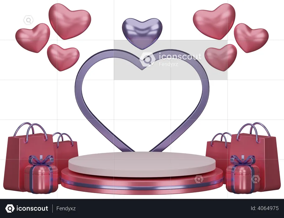 Valentine Stage with gifts  3D Illustration