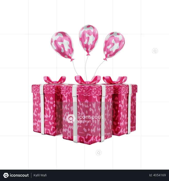 Valentine's day gift box with balloons  3D Illustration
