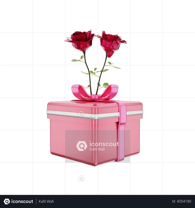 Valentine's day gift box with rose flower  3D Illustration