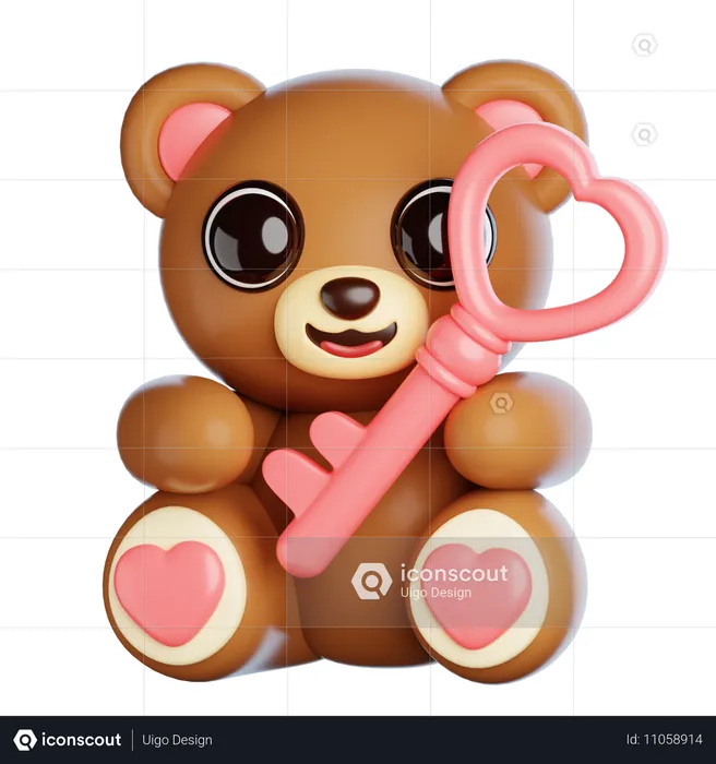 Valentinsbär mit Schlüsselanhänger  3D Icon